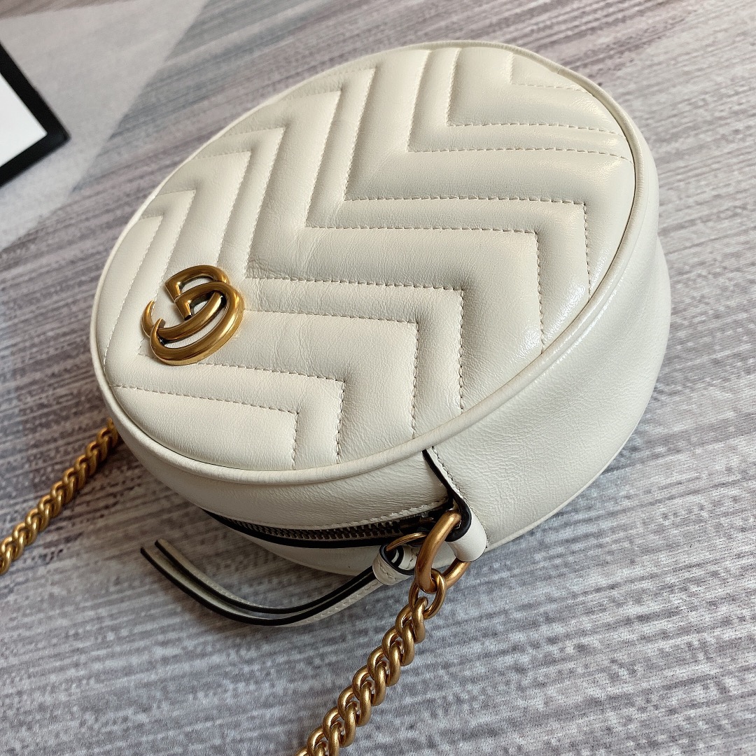 Gucci GG Marmont Mini Round Shoulder Bag 550154 White